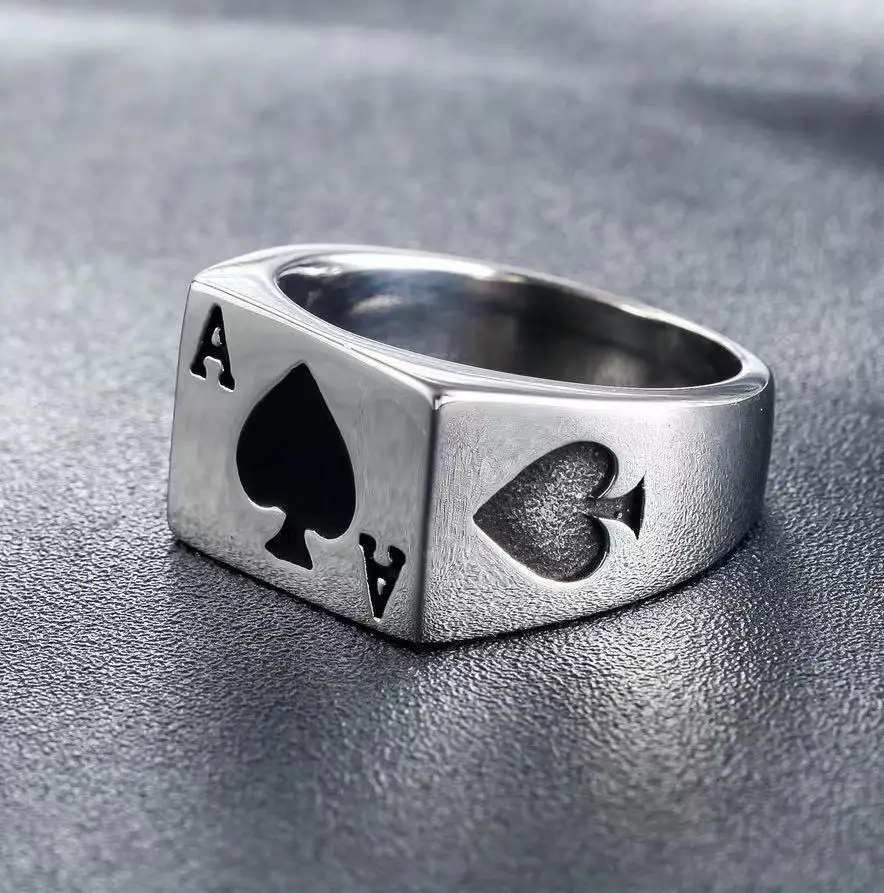 Мужская индивидуальность Винтажное казино Lucky Poker Ring Ювелирные изделия Мужские из нержавеющей стали Размер 7-14 - 3