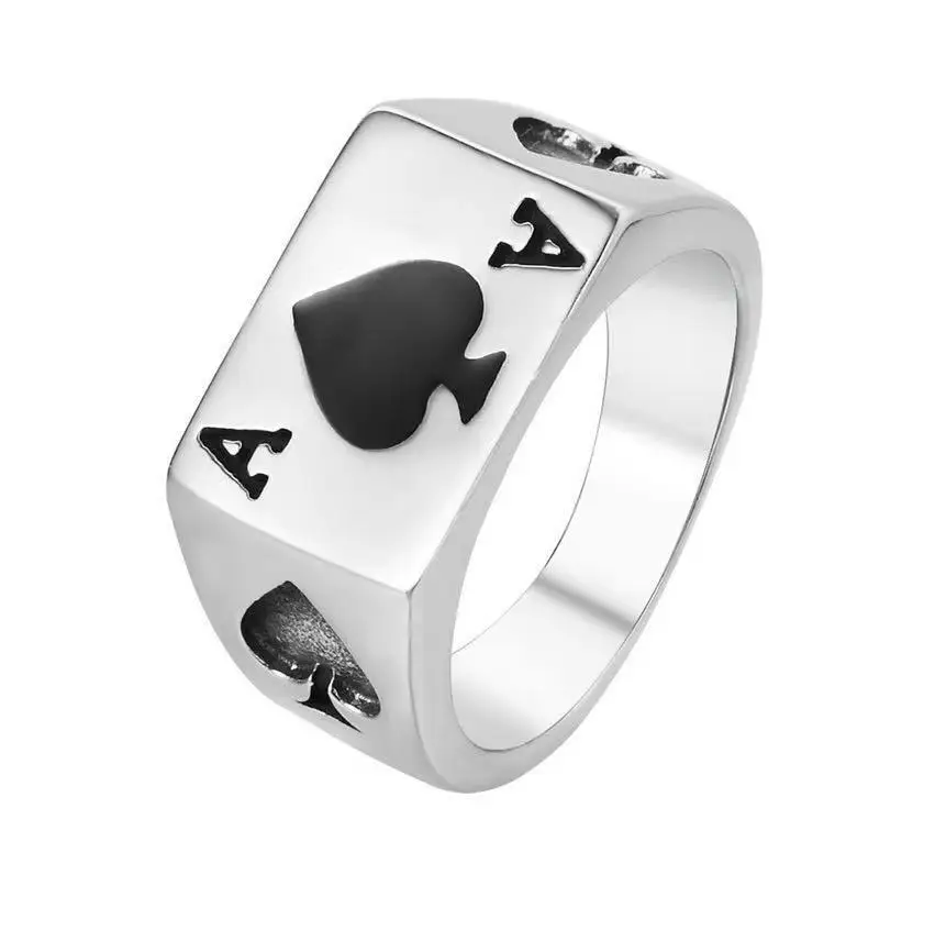 Мужская индивидуальность Винтажное казино Lucky Poker Ring Ювелирные изделия Мужские из нержавеющей стали Размер 7-14 - 4
