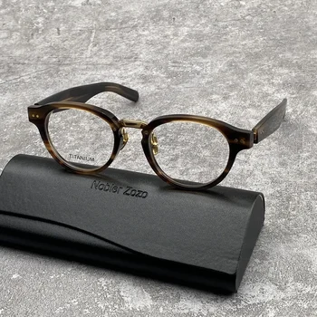 Япония M-150 очки ручной работы по рецепту в ретро-ацетатной оправе, мужская и женская круглая оптическая оправа из чистого титана