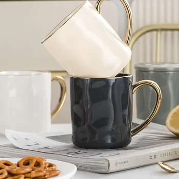 Кружка в скандинавском стиле с золотой оправой, керамические кофейные чашки, легкая роскошная чашка для послеобеденного чая, чашка для овсянки на завтрак, чашка для молока с ручкой, бытовая техника
