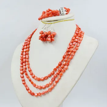 Очень красивый. Ожерелье/браслет/серьги из натурального оранжевого коралла. Классические украшения для новобрачных