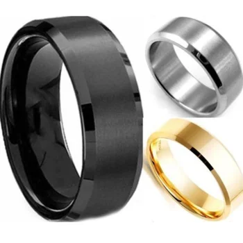 простое мужское кольцо 8 мм, гладкие кольца с черными подвесками из нержавеющей стали, мужское обручальное кольцо, обручальное кольцо, модные украшения