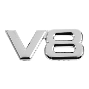 3D Серебристый автомобильный мотор V8 Задняя эмблема автомобиля Наклейка на значок Наклейка 7,5x3,5 см