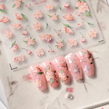 5D Рельефные наклейки с рельефным рисунком светло-розовых весенних цветов для украшения ногтей, наклейки для профессионального маникюра своими руками