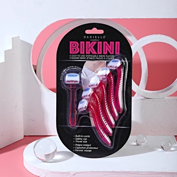 6 Штук Одноразовой женской бритвы для бикини розового цвета с пластиковой ручкой с расческой Ручная бритва для волос на ногах и теле