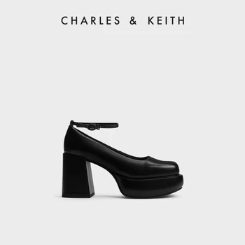 CHARLES & KEITH23, новинка зимы, CK1-60920355, винтажные туфли на толстом каблуке с ремешком на запястье