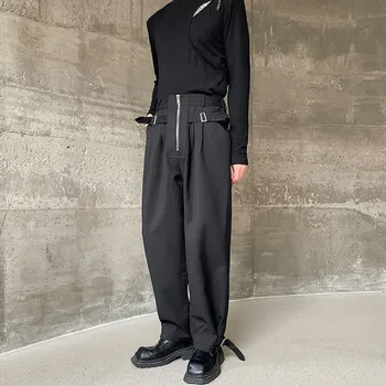 Мужская одежда SYUHGFA, осень 2024, Однотонные Приталенные повседневные костюмные брюки на молнии, простые широкие брюки в корейском стиле с карманами