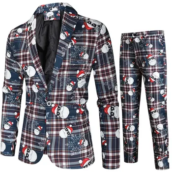 Мужской Рождественский костюм из 2 предметов (куртка + брюки), блейзеры для фитнеса с принтом Санта-Клауса С брюками, деловые костюмы для Рождественской вечеринки, мужские